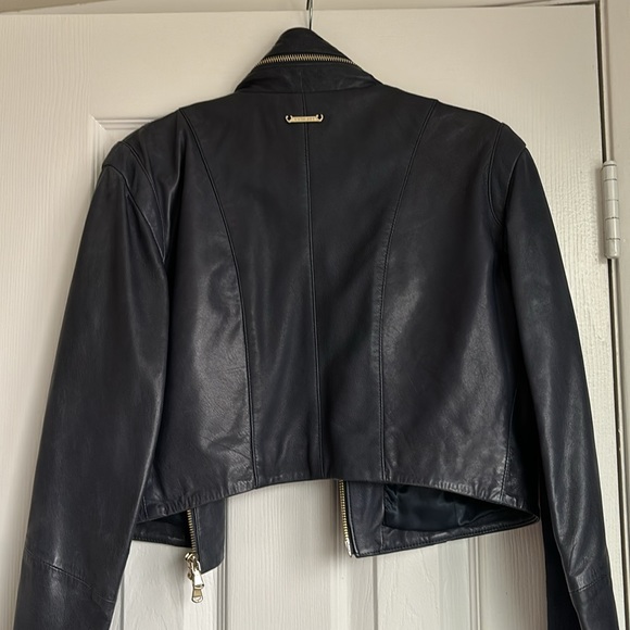 Twin-Set Navy Cropped Leather Jacket - Picture 3 of 11